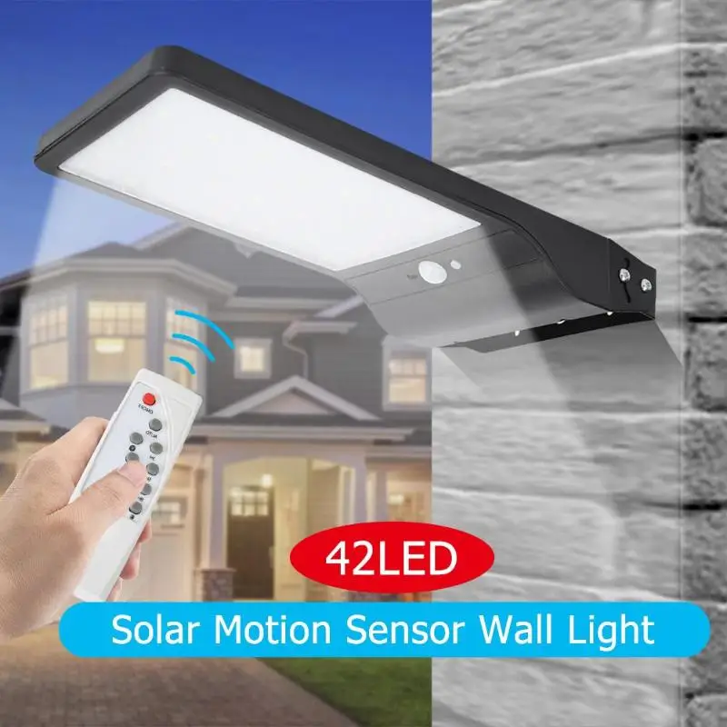 

42LED Solar Motion Sensor Wall Light Remote Control Outdoor Street Lamp