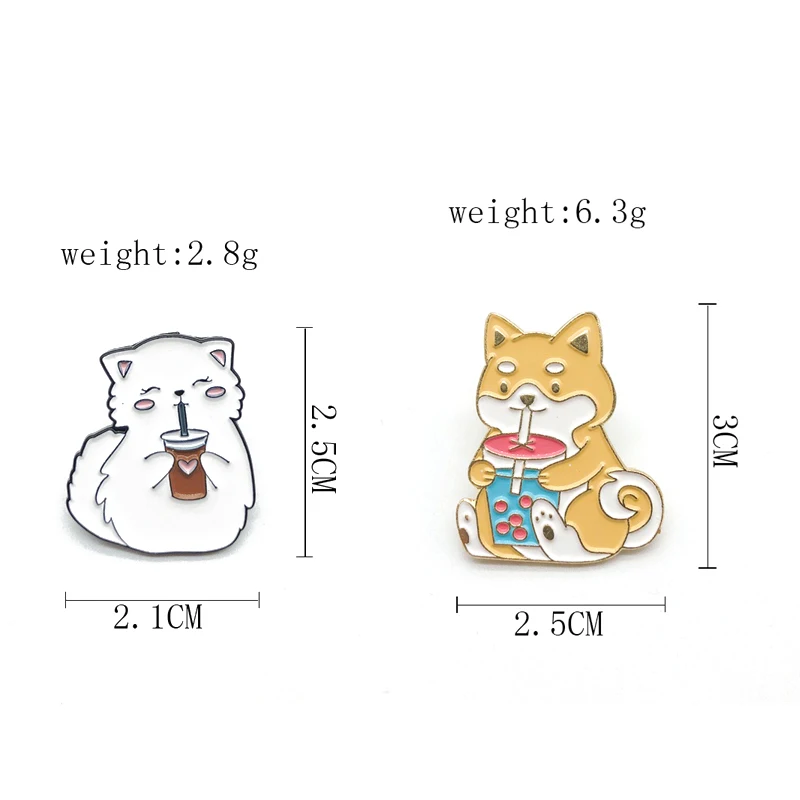 Cartoon Animal Drink Milk Tea Enamel Pins Cute Shiba Inu Dog Puppy Cat  Brooches Bag Button Badge Jewelry Gift For Kids Friends - Brooches -  AliExpress