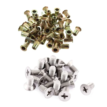 

70 Pcs Nut Screws: 50 Pcs M4 Flat Head Rivet Nut & 20 Pcs M5X10Mm Phillips Round Head Countersunk Bolts Machine Screws