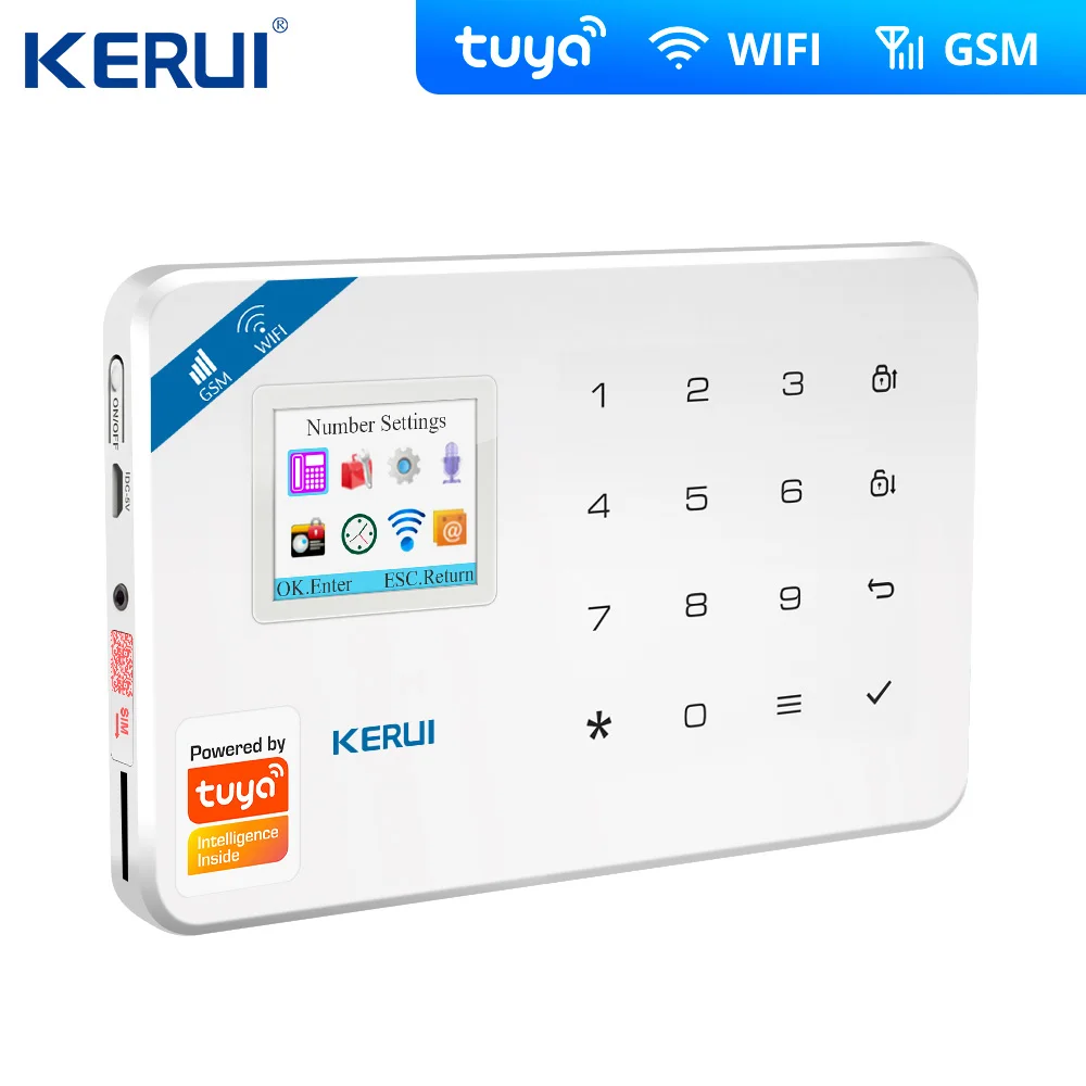 Kerui Tuya W181 Wireless Wifi Home Alarm GSM IOS Android APP Control LCD GSM SMS Burglar Alarm System For Home Security Alarm panic button for elderly Alarms & Sensors