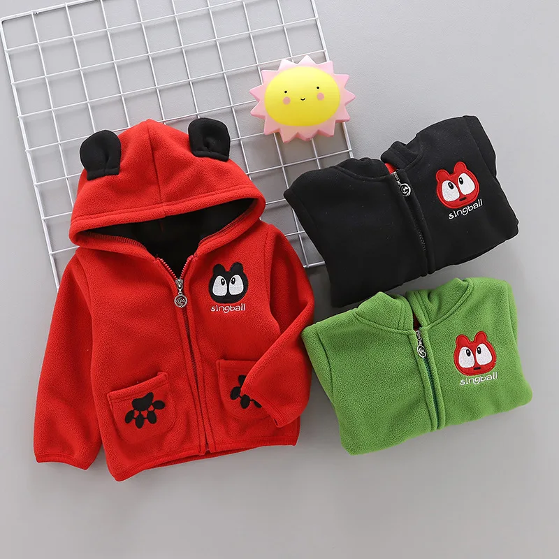 

2019 Autumn And Winter Cartoon Embroidery CAT'S Paw Tops One-Piece Brushed And Thick Zip-up Shirt Long-sleeved Coat