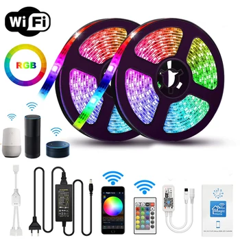 

5m 10m 15m WiFi LED Strip Light RGB Waterproof SMD 5050 2835 DC 12V rgb Google Home Alexa Ribbon WiFi Contoller Adapter plug