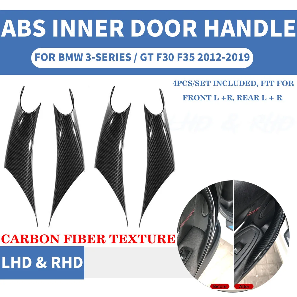Car Styling Interior Door Panel Handle Inner Pull Protective Frame Cover Trim Carbon Fiber For BMW 3/GT 4 Series F30 F35 2013-19 |