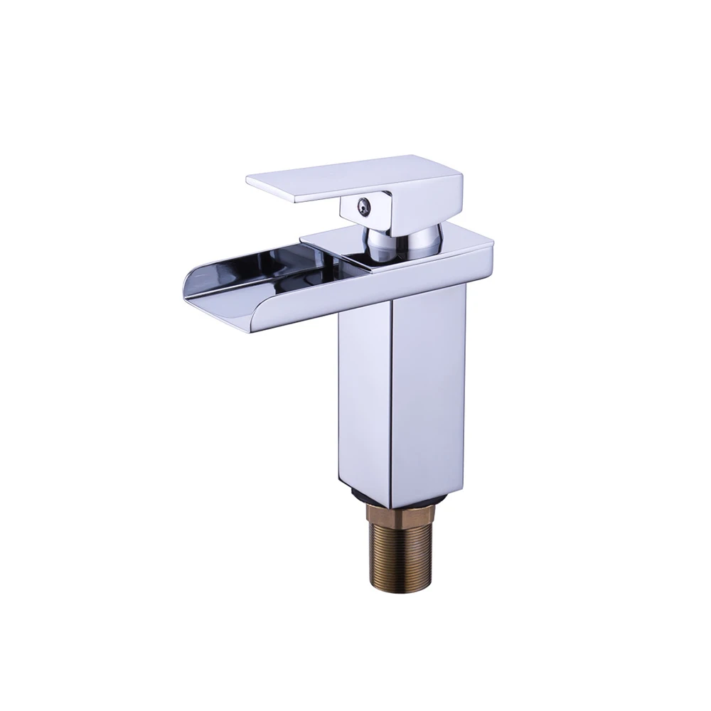 

Home Bathroom Waterfall Basin Faucet Plating Lifting Type Copper Hot and Cold Water Square Single Hole Mixing Valve Basin Faucet
