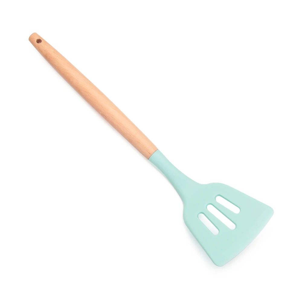 1 шт Силиконовая кухонная утварь деревянная ручка лопатка суповая ложка-кисточка ковш паста дуршлаг антипригарная кухонная посуда домашние кухонные инструменты - Цвет: Leakage Shovel