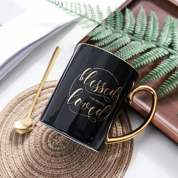 

"Blessed" Lovers Beautiful Ceramic Mug with Spoon Milk Coffee Tea Mug Cup Home Office School Drinkware Gift
