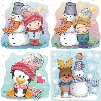 

Christmas Snowman with Boy and Girl Metal Cutting Dies Penguin Deer Doll Stencil for DIY Scrapbooking Embossing Card Decorative