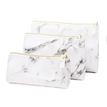 

White Marble Pattern PU Cosmetic Bag Large Capacity Ladies Cosmetics Storage Bag Travel Portable Wash Bag