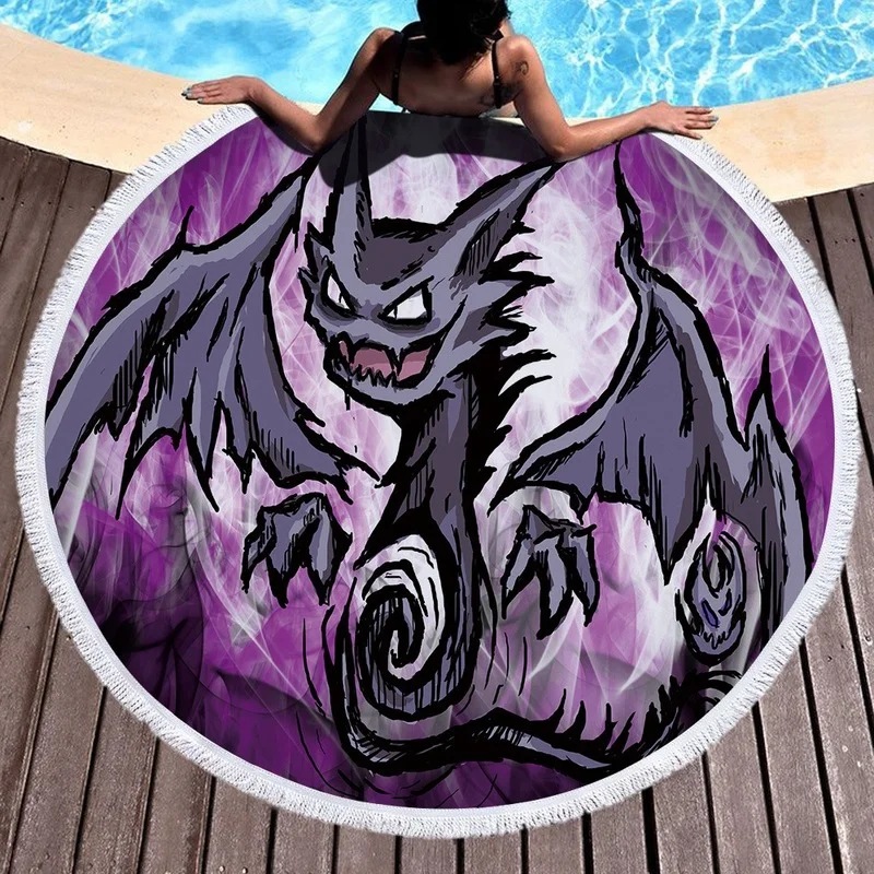 Cartoon anime dragon Fringed beach towel Round beach towel strandlaken