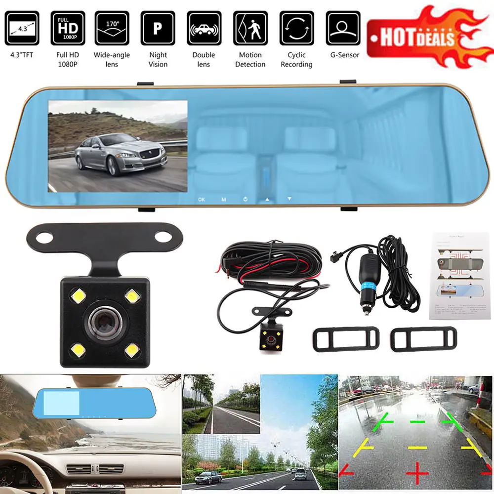 USB HD двойной объектив Автомобильный видеорегистратор зеркало заднего вида видео камера рекордер 1920*1080