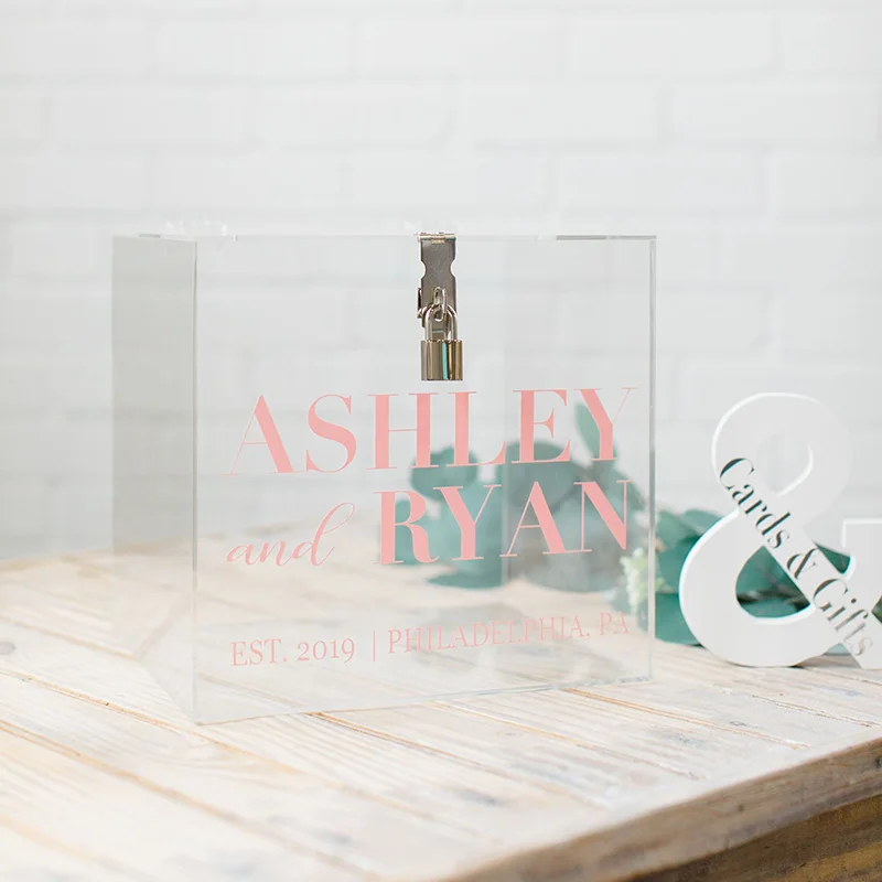 

Personalized Acrylic Wedding Card Box without Lock and Key Lockable Card Holder Wedding Money Boxes 25x25x25cm