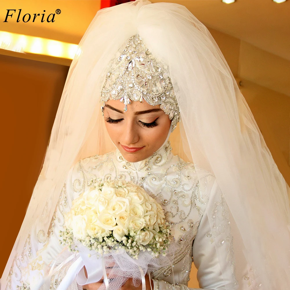 Velos de boda musulmanes árabes de lujo para mujer, velos de novia con  cristales blancos, accesorios de boda, gasa Dubai, Mariage|Velos de novia|  - AliExpress