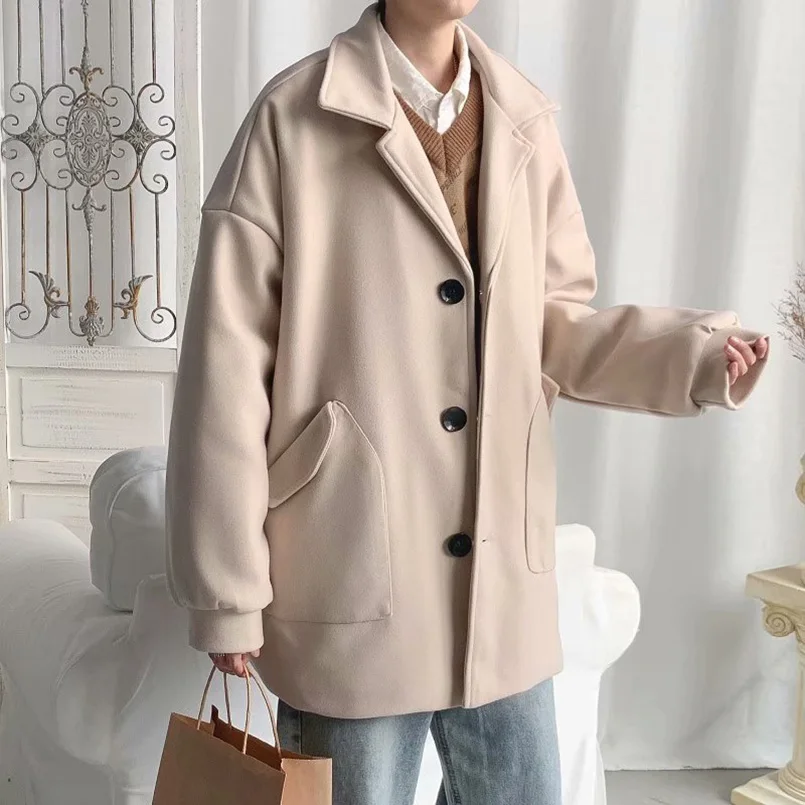 

Men's Autumn Winter Jacket Korean Fashion Streetwear Quality Men Oversize Trench Woolen Coat Short Overcoat 2023