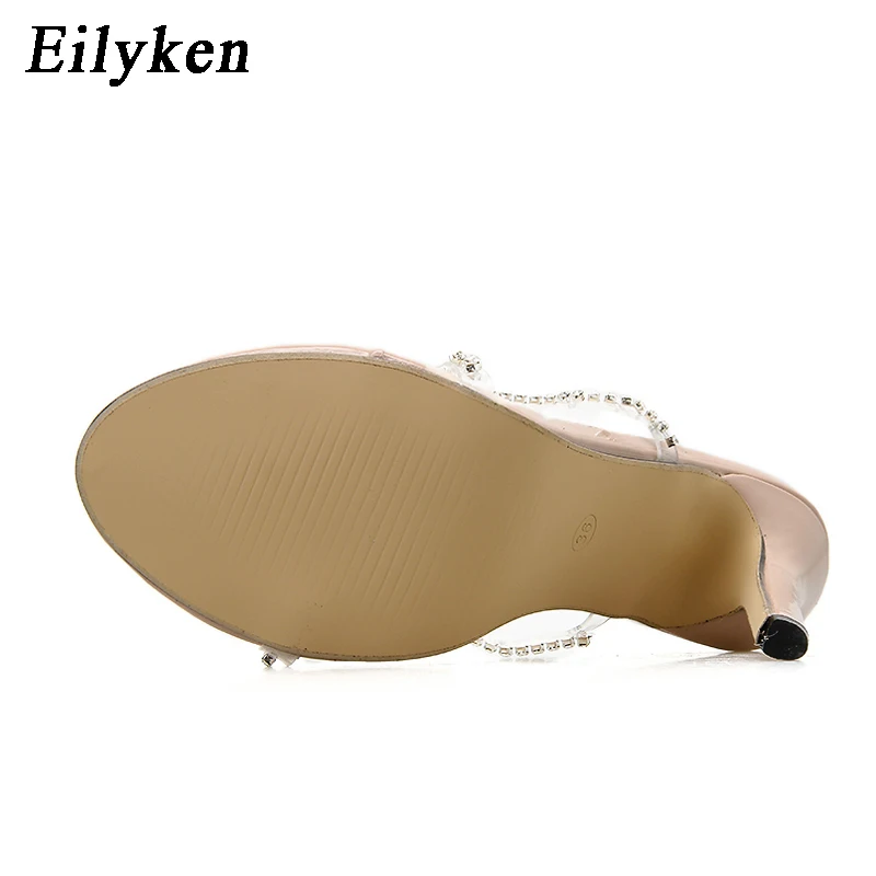 Eilyken; пикантные женские шлепанцы из ПВХ с прозрачными ремешками и стразами; женская летняя обувь для вечеринок на высоком каблуке с открытым носком