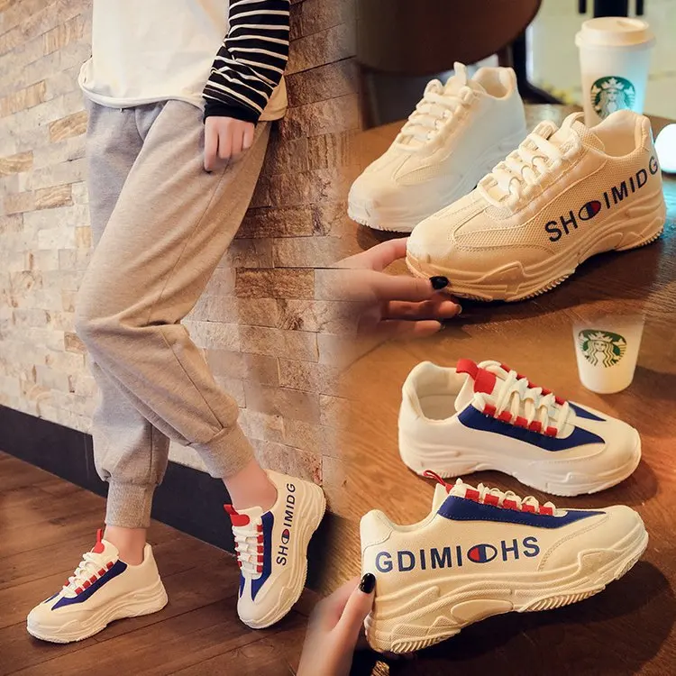 

Casual Shoes Women's 2019 Autumn Breathable Mesh Athletic Shoes Pu Mixed Colors Thick Bottomed Elevator Shoes Women's Micro