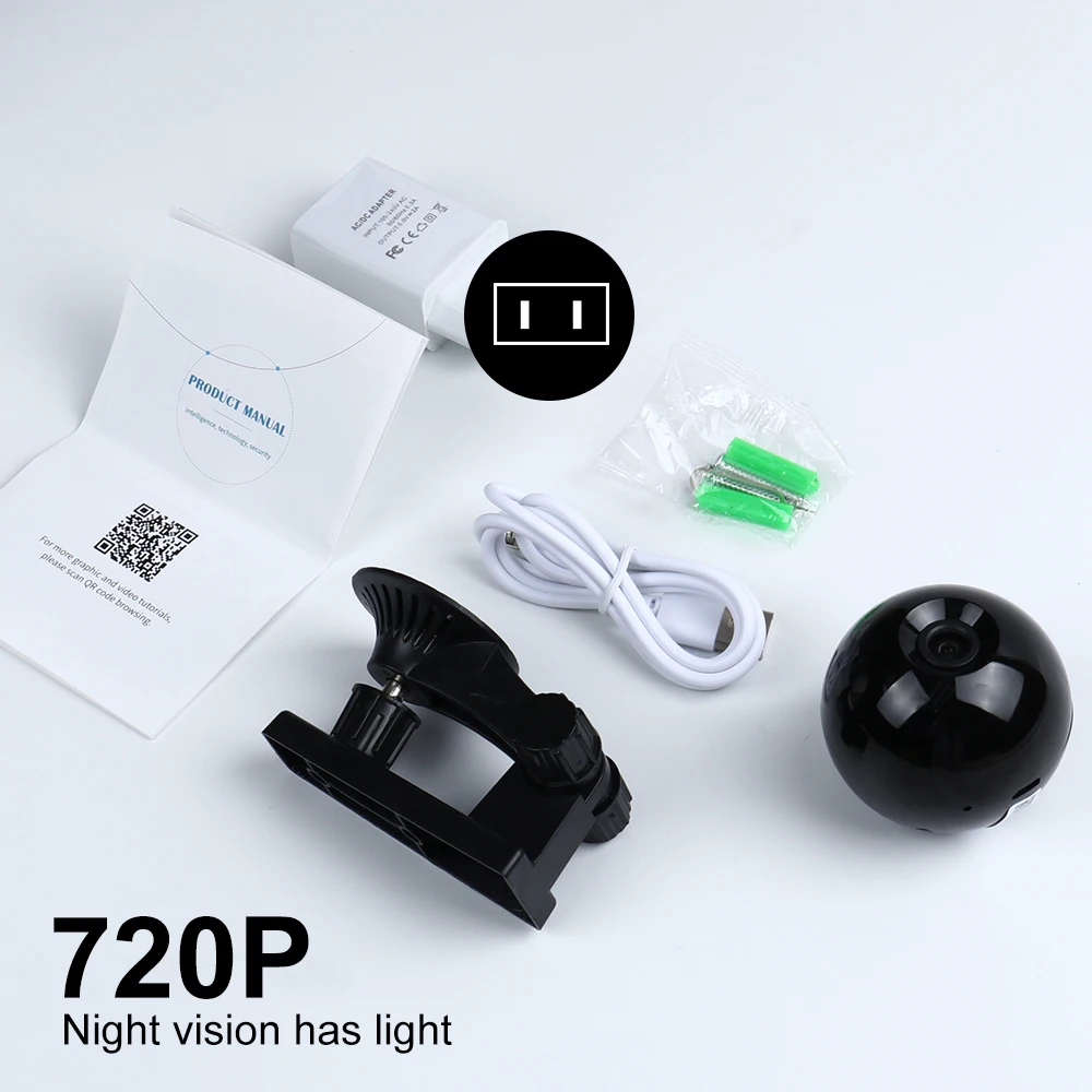 Мини-камера для домашней безопасности, Wi-Fi, 720 P, камера для комнатной безопасности, Wi-Fi, ночное видение, дистанционное наблюдение, монитор, телефон - Цвет: US plug