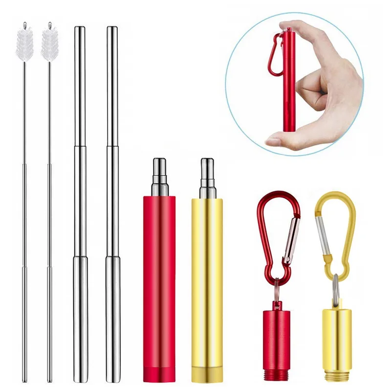 Stainless Steel Telescopic Cofee Milk Juice Drinking Straw Portable Straws Travel Reusable Collapsible Drinking Straw With Brush - Цвет: 2 packs stlye O