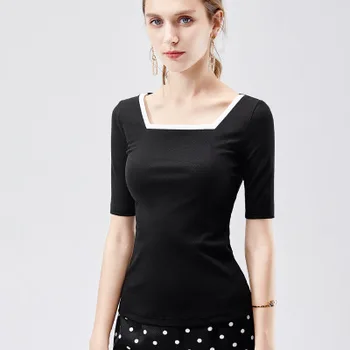 

Fashion 2020 new women's square collar T-shirt short-sleeved shirt slim T-shirt summer