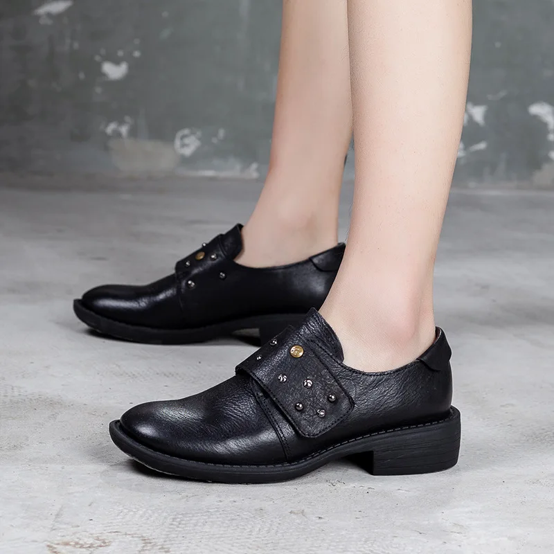 

Artdiya genuine Leather women shoes fall/winter 2019 new style of cross-strap magic sticker low-heel single shoe art retro shoes