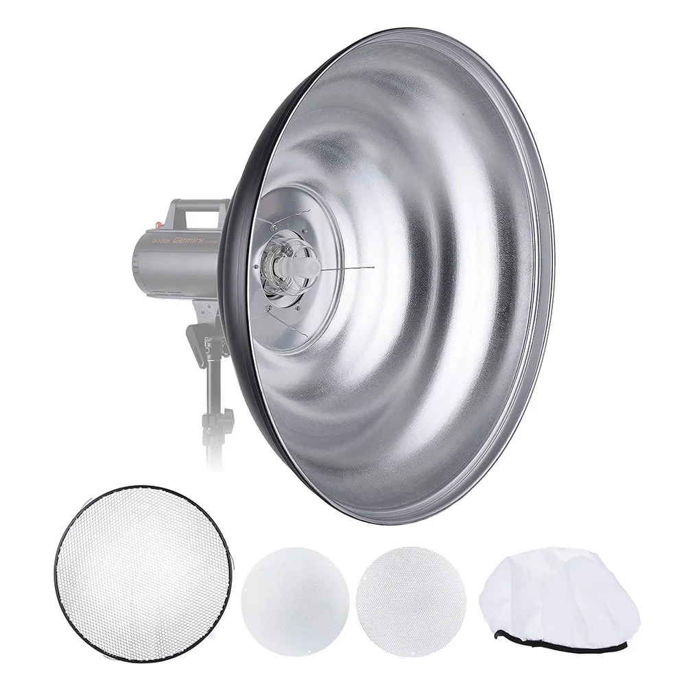 

Waved Beauty Dish Reflector 70/55cm w/ Soft Cloth 2 Mini Reflectors Photography Accessory for Bowens Mount Strobe Studio Light