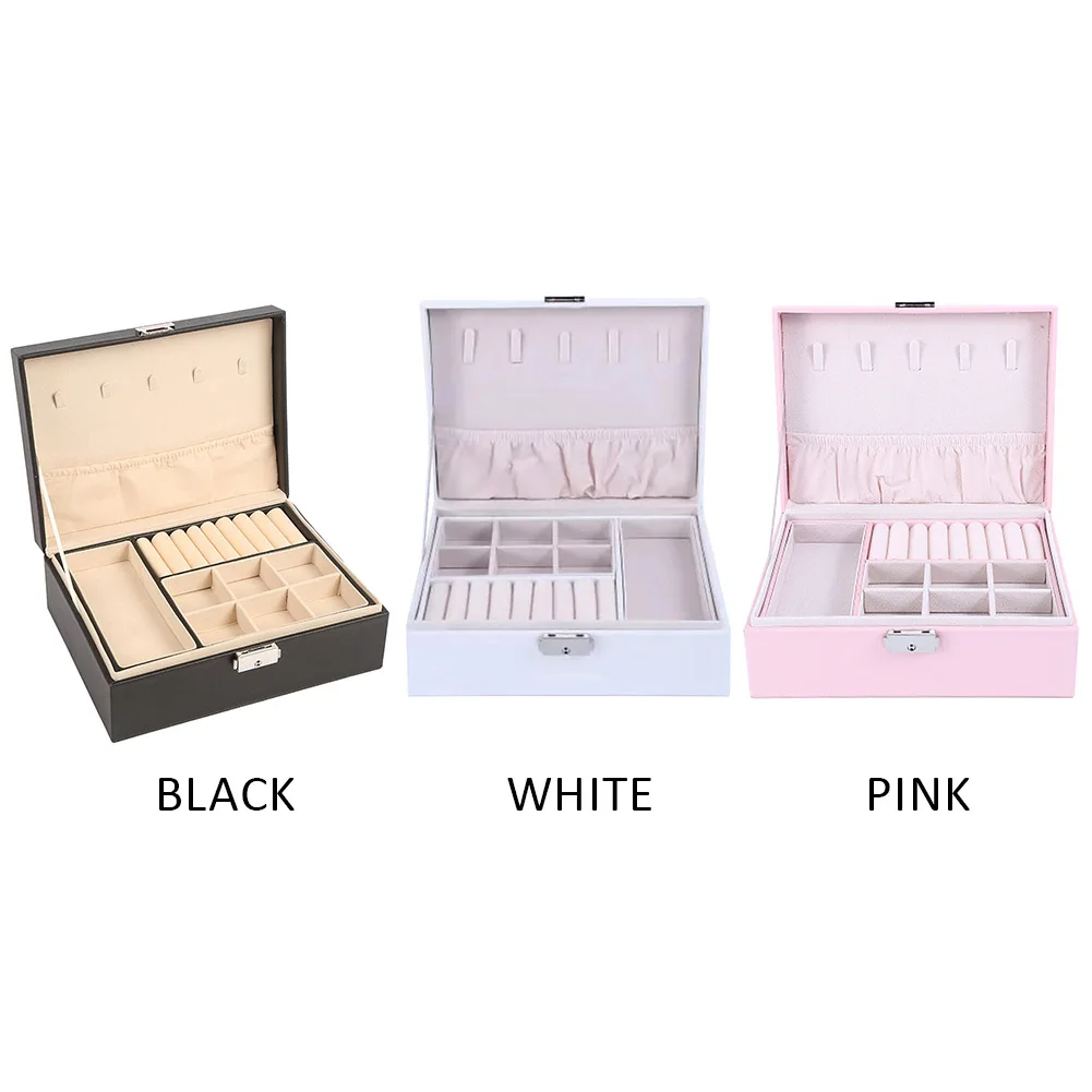 Safety Lock Gifts Storage Organizer Travel Portable Display Tray Large Capacity Home Jewelry Box 2 Layers PU Leather Durable