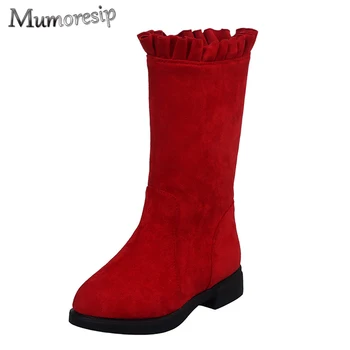 

Girls High-top Boots Kids Boots Children Rubber Boots Flock Fabric With Ruffles Flouncing Sweet Princess Fashion Winter Boots