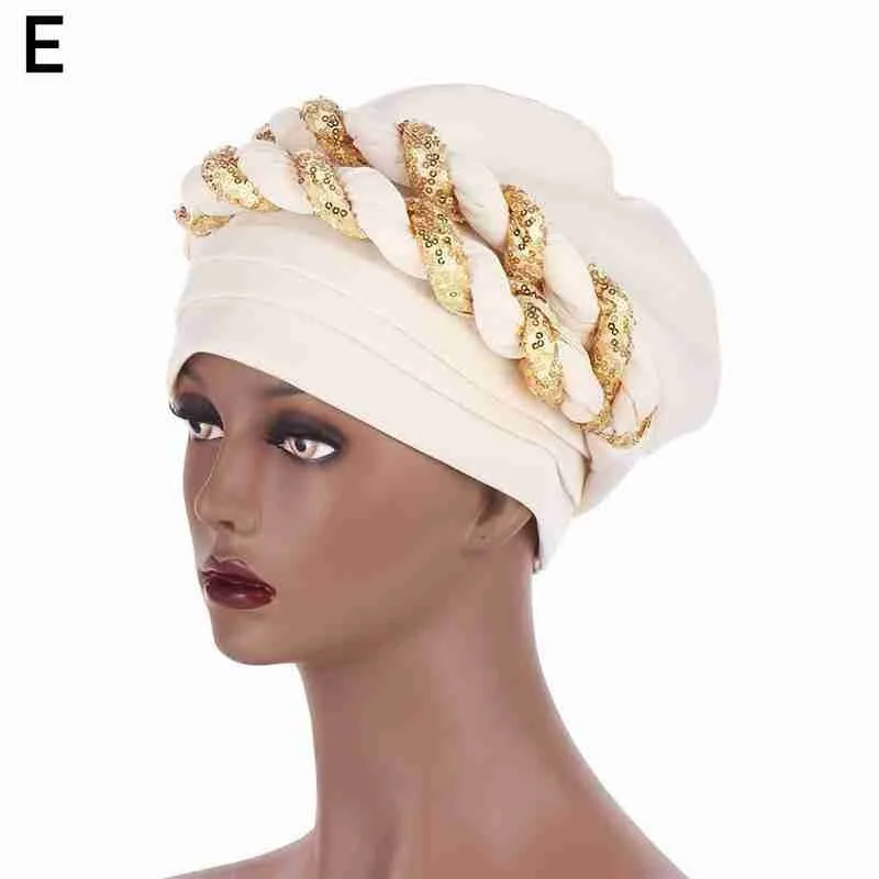 african wear for women Women Headtie Gele Shinning Sequins Turban Cap African Women Head-wrap Cap Auto Gele Nigerian Turban Gele Latest Hot Selling african outfits for women