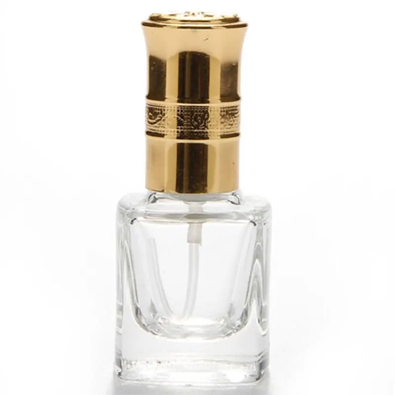 

Spray Bottle Liquid Dispenser Refillable Empty Points Bottling Retro Style Gold Cover Square Clear Glass Bottle Golden 25pcs/lot