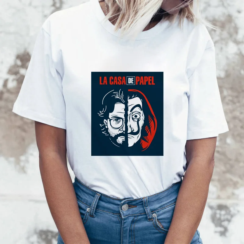 Lus Лос-La casa de papel футболка деньги Heist шоу Испания профессора рубашка женская хлопок