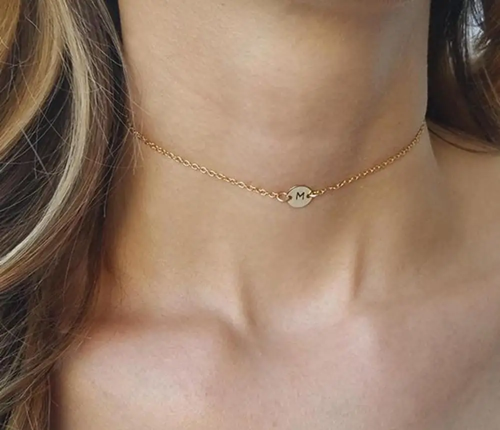 

FYN889 FY Personalized Jewelry Fashion Simple Tiny Disc necklace Initial choker necklace Personalized gifts