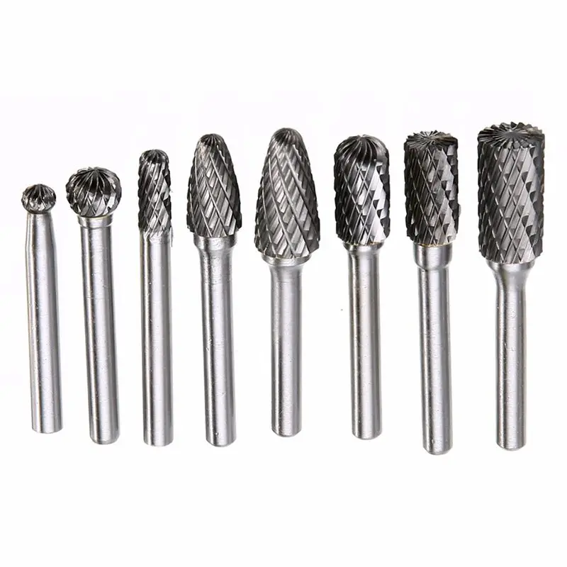 8pcs/set 1/4 Inch 6mm Tungsten Carbide Burr Bits Rotary Files CNC Engraving Tool Set For Power Tool