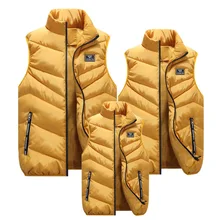 Осень и Новинка зимы Стиль пуховик пуховый хлопковый жилет одежда для родителей и ребенка Одежда одинакового дизайна жилет Повседневное Для мужчин и Для женщин жилет большой Размеры