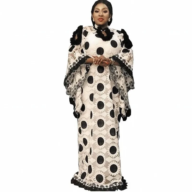 Lace African Dresses for Women Boubou Robe Femme African Dress Dashiki Embroidered Flower Kaftan Dress Africa Plus Size Clothing