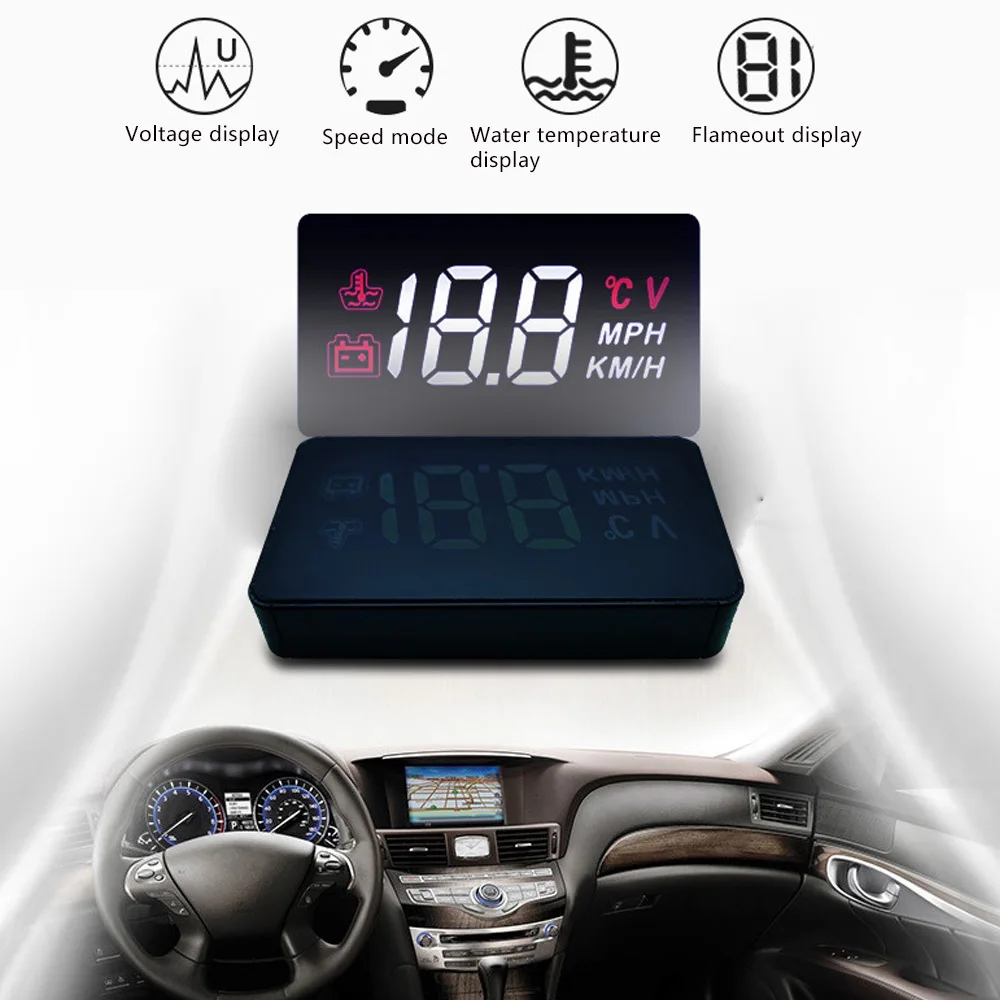A100 автомобильный HUD Дисплей OBD2 II EUOBD система Предупреждение о превышении скорости проектор лобовое стекло авто электронная сигнализация напряжения