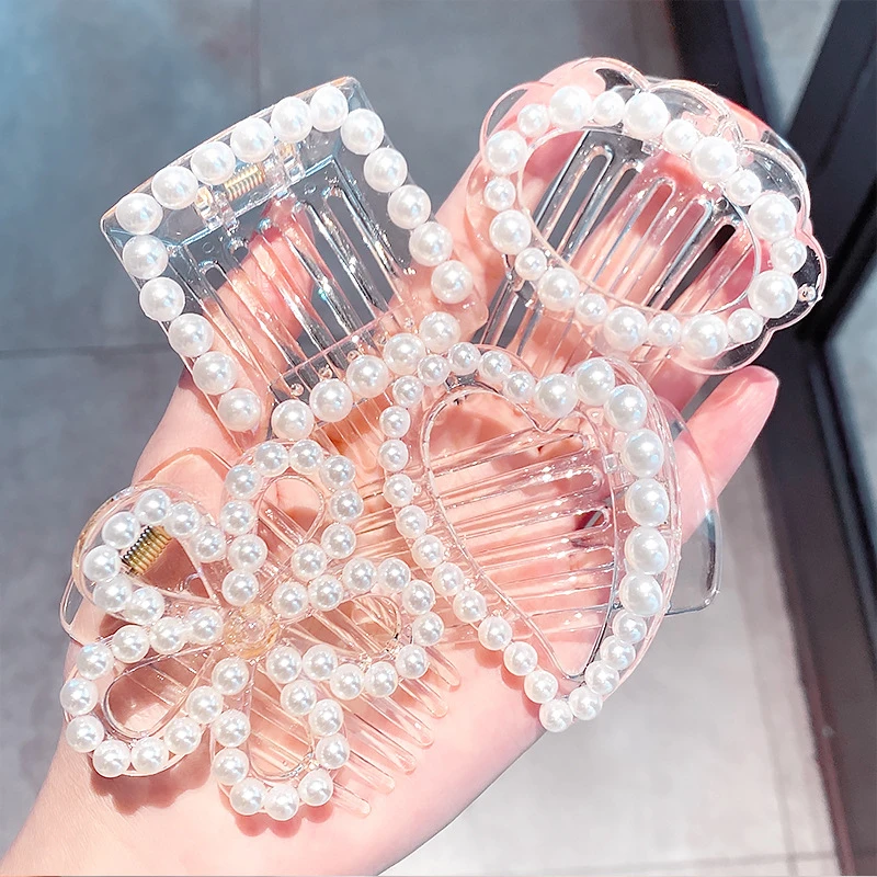 

Geometry Pearl Hair Combs Bridal Sweet Insert Comb Clip Pearls Duckbill Clip Love Shape Headdress Girl Women Hair Accessories