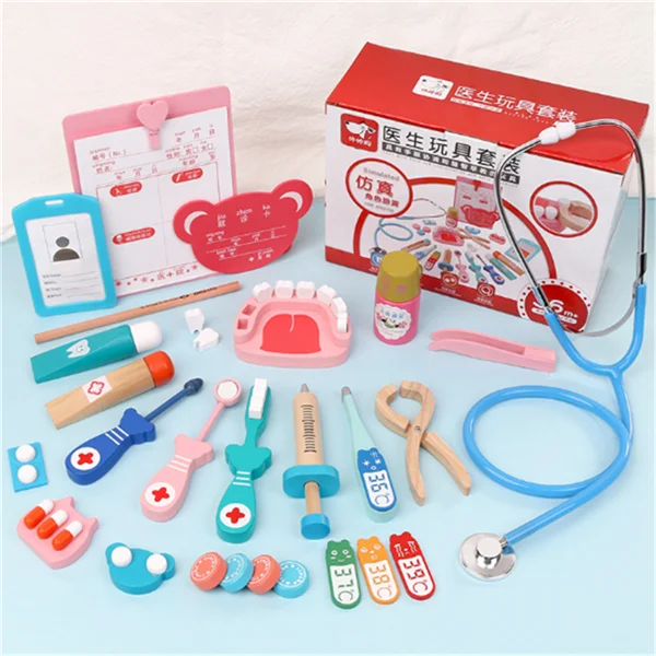 Doctor toy Деревянный пазл для детей раннего возраста, игрушечный стетоскоп, игрушечный стетоскоп, медицинское оборудование, набор игрушек - Цвет: Doctor toy