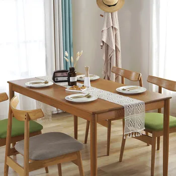 

European Style Classical Crochet Table Flag Lace Handmade Crochet Flowers Cutout Cotton Tassel Lace Dining TableTable Flag Decor