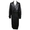 Mauroicardi Spring Autumn Long Black Oversized Faux Leather Trench Coat Men 2022 Drop Shoulder Belt Faux Leather Coats for Men 3
