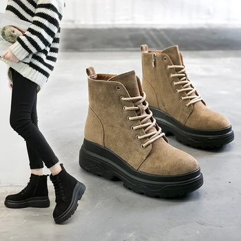 

SONDR botas mujer invierno 2020 platform high heel wedge winter ankle boots for women short plush round toe zipper bota feminina