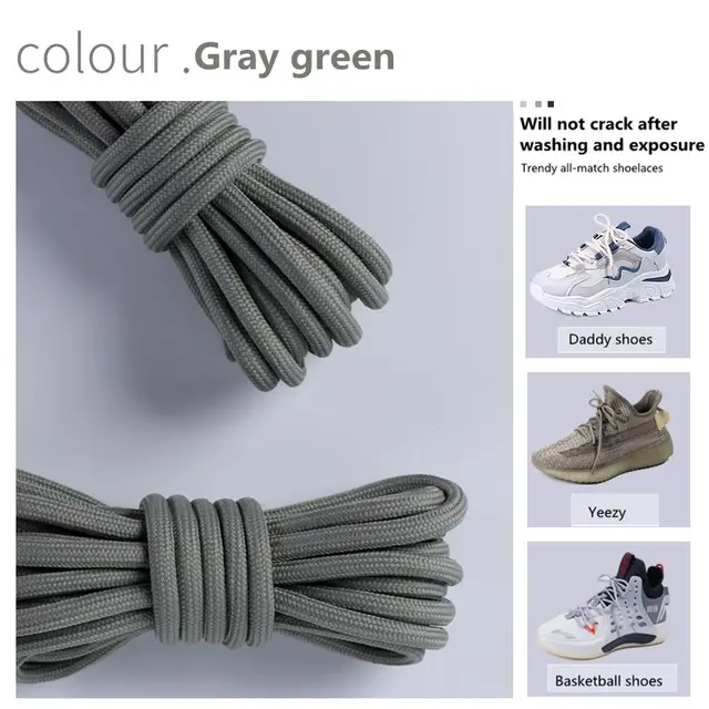 1Pair New 2021 Round Shoelaces Polyester Solid Classic For Yezy Sports Martin Boot shoeslace Sneaker Shoe Laces Strings 20colors Gray green