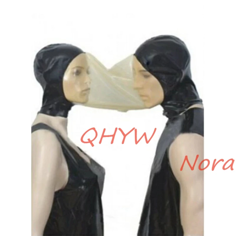 

Sexy Lovers Lingerie Unisex Latex Spliced Latex Double Hoods Couple Mask Cekc Uniform Fetish Costumes for Couples Para Parejas