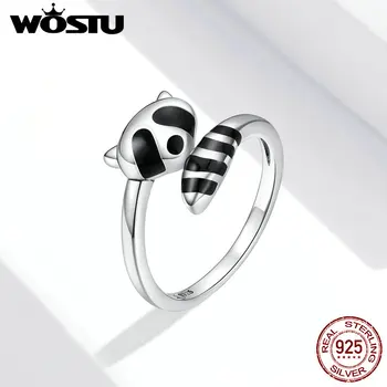 

Open Rings Animal Rings WOSTU 100% 925 Sterling Silver Raccoon Adjustable Rings for Women Party Jewelry Gift FIR652