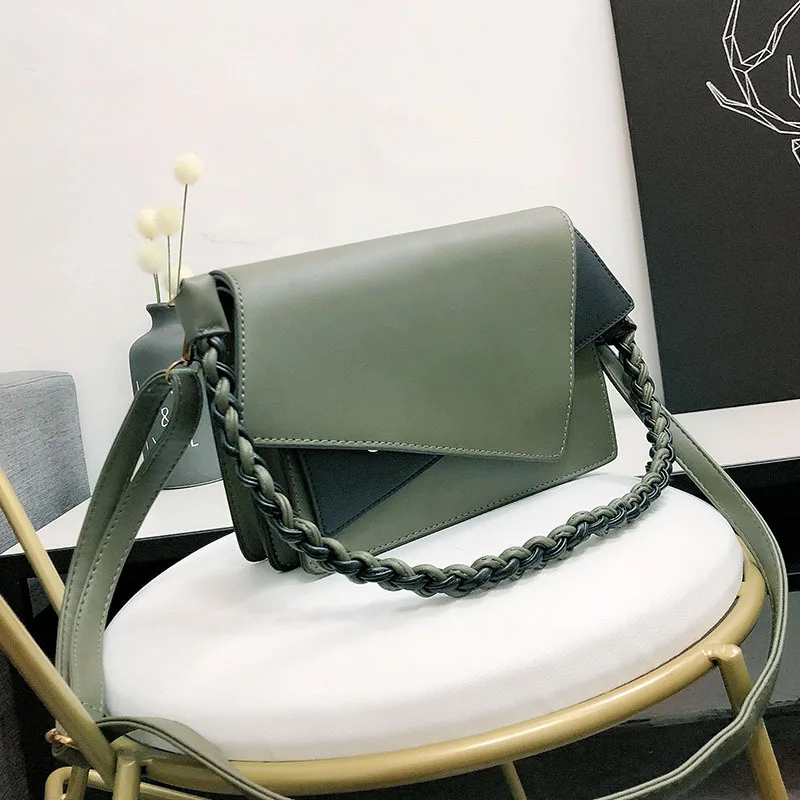 Мини кожаные сумки через плечо для женщин 2019 зеленая цепочка сумка женские