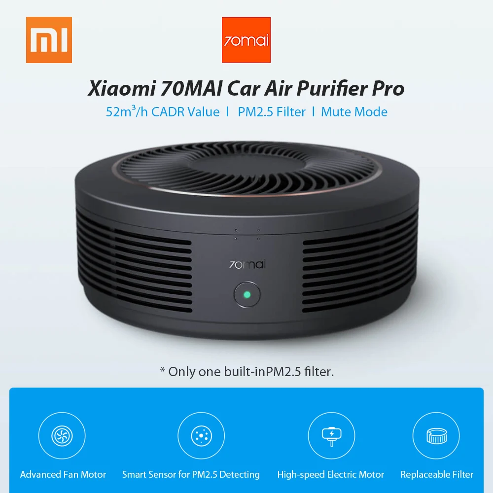 Xiaomi 70MAI автомобильный очиститель воздуха Pro PM2.5 фильтр стерилизатор 52m3/h CADR Кислородный Бар Освежитель автомобильный воздушный фильтр немой очиститель