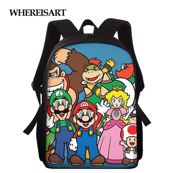 

WHEREISART cartoon super mario printing backpack cute bag kindergarten kids rucksack beautiful pattern boys girls Backpack