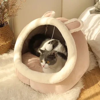 Sweet Cat Bed Warm Pet Basket Cozy Kitten Lounger Cushion Cat House Tent Very Soft Small Dog Mat Bag For Washable Cave Cats Beds 4