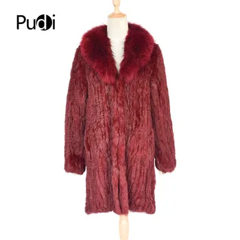 

Pudi CT846 womens rabbit fur coat raccoon fur collar brand new autumn winter coat long thick