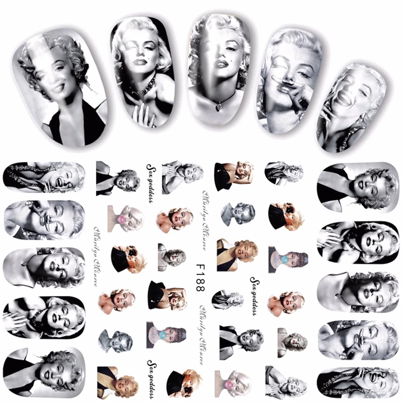 5PCS Marilyn Monroe beauty adhesive nail art decorations stickers acrylic manicure decals movie star portrait design F18X | Красота и