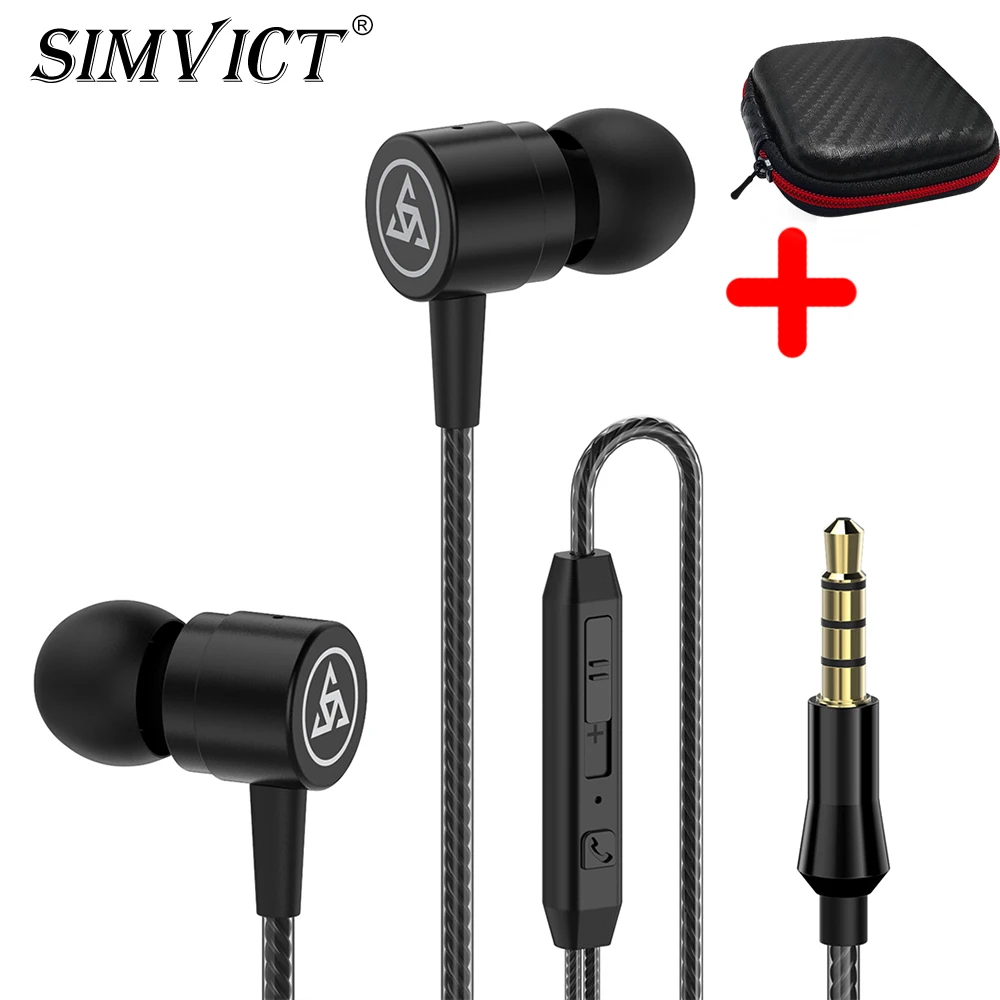 Проводные наушники Simvict D1 супер бас спортивные с микрофоном металлические