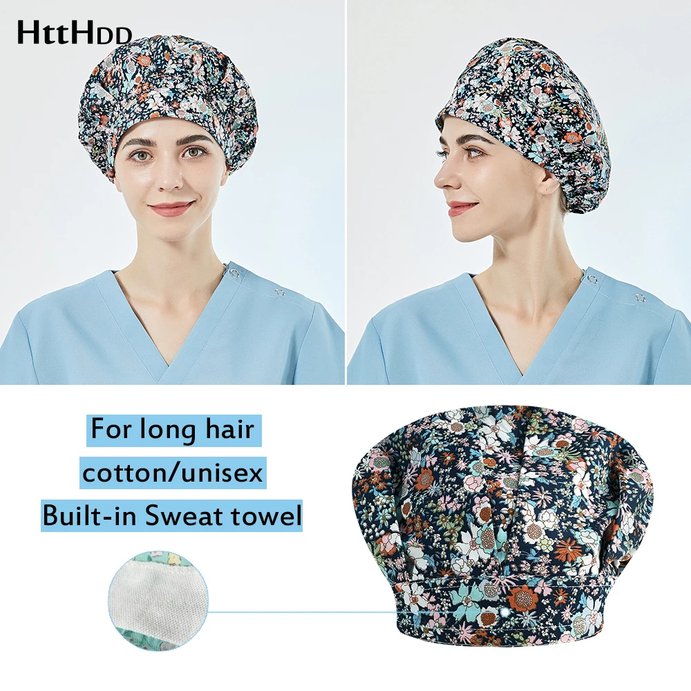 

wholesale Built-in Sweat towel cartoon print scrub cap Pet Health Check Center scrub hat Beautician work accessories scrub cap
